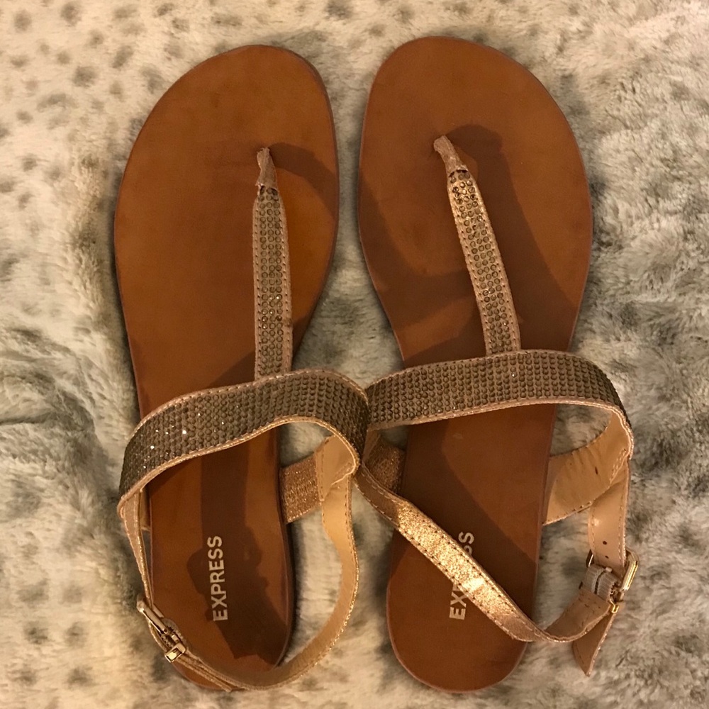 Rose gold sandals with silver rhinestones, NWOT